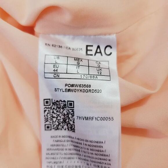 NEW Guess Sheer Chiffon Corset Bardot Milkmaid Peasant Mini Dress in Peach Large - Picture 9 of 13